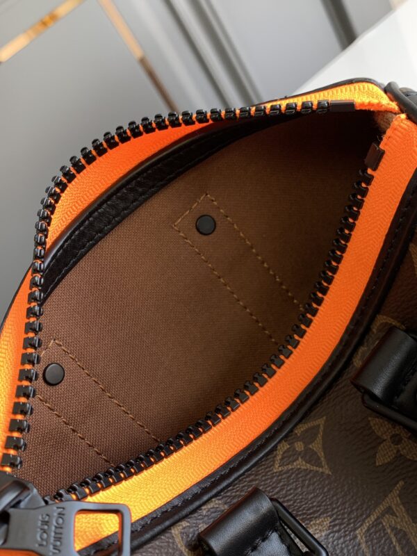 顶级原单M80201KEEPALL NANO 手袋本款 Keepall Nano 男士手袋为品牌于 1930 年推出的初始柔软旅行袋的小巧版本，将 Monogram 帆布与黑色哑光皮革相融合。拉链边缘旁的一抹荧光橙令此经典路易威登造型熠熠生辉。刺绣贴饰上点缀的路易威登好友卡通人物出自男装艺术总监 Virgil Abloh 打造的“Zoom with friends”动画短片。详细特征