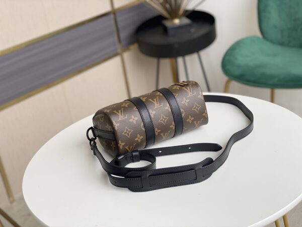 顶级原单💕M80201 本款 Keepall Nano 男士手袋为品牌于 1930 年推出的初始柔软旅行袋的小巧版本，将 Monogram 帆布与黑色哑光皮革相融合。拉链边缘旁的一抹荧光橙令此经典路易威登造型熠熠生辉。刺绣贴饰上点缀的好友卡通人物出自男装艺术总监 Virgil Abloh 打造的“Zoom with friends”动画短片。尺寸：12 x 21 x 9 cm